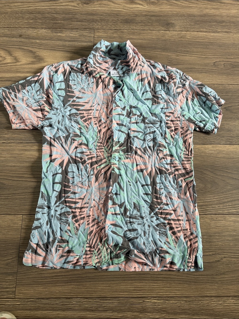 Breezy Palm-Print Button Down Shirt in Pink & Mint for Kids